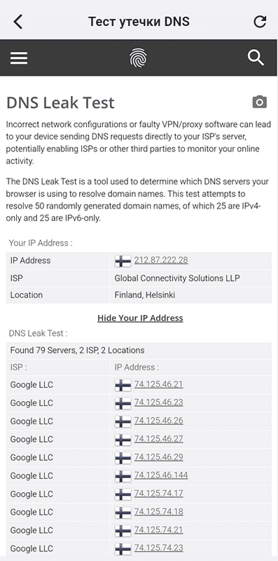 Тест утечек DNS