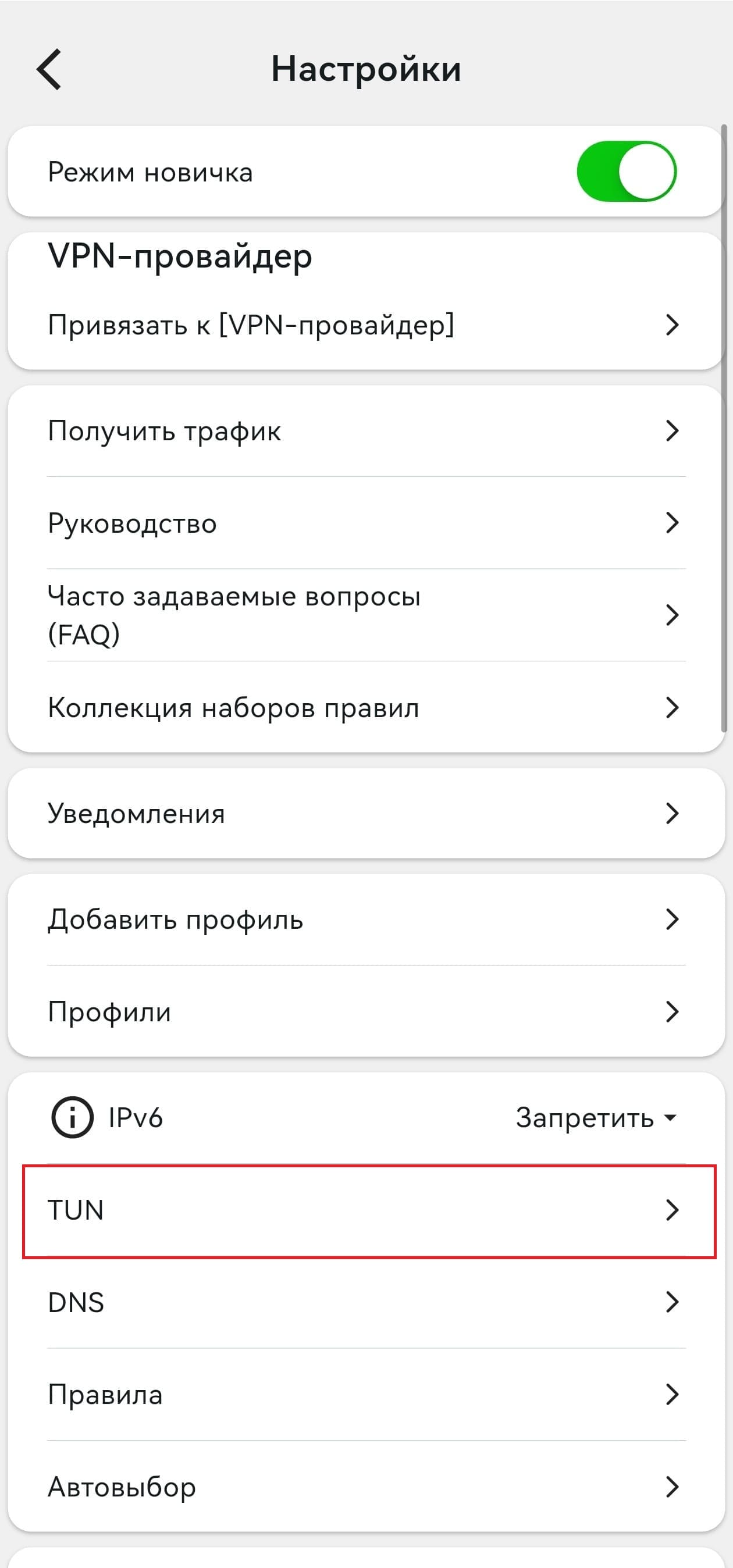 Настройки - TUN